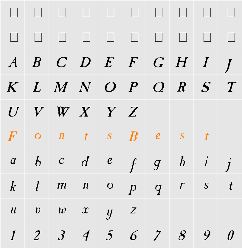 Caslon Antique Italic Character Map