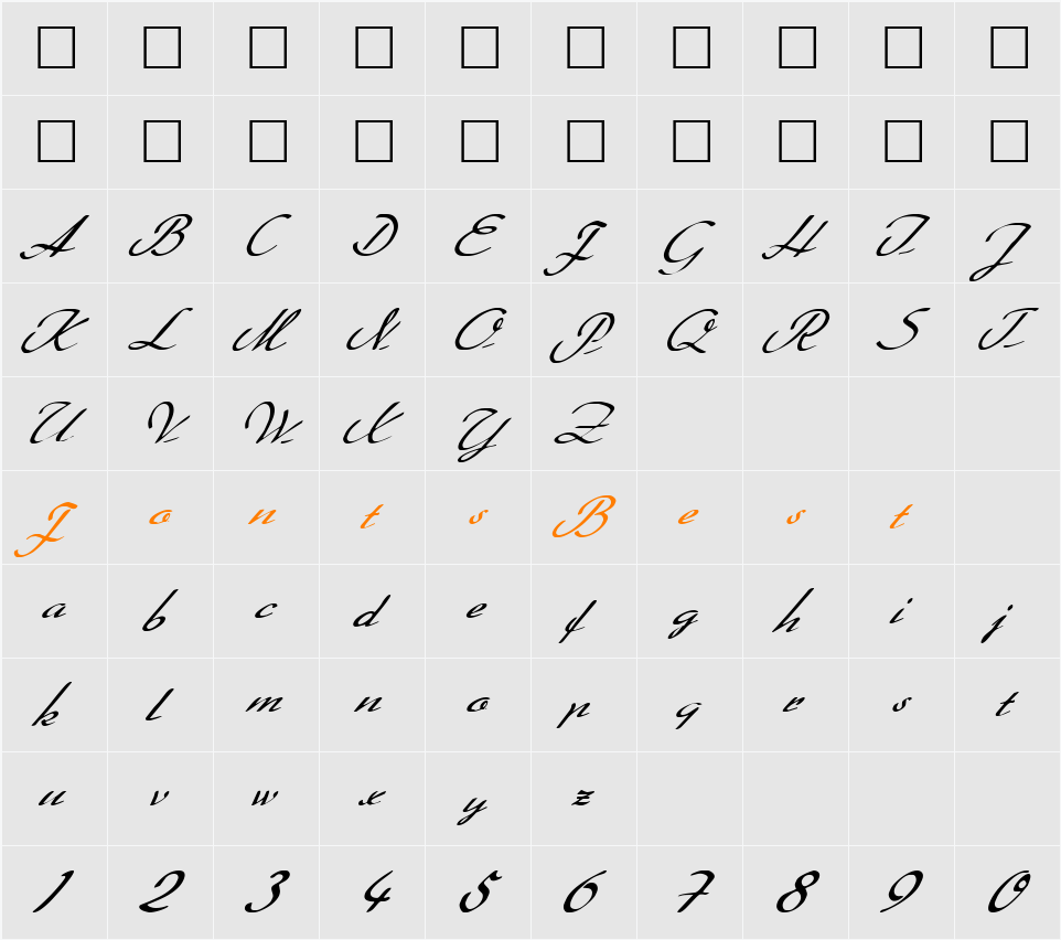 FZ SCRIPT 20 ITALIC Character Map