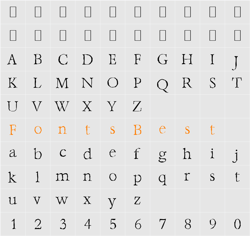 AndrewBeckerAntique-Xlight Character Map