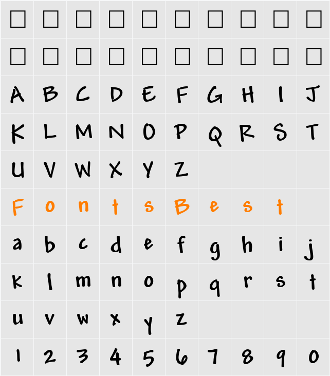 Mead Bold Character Map