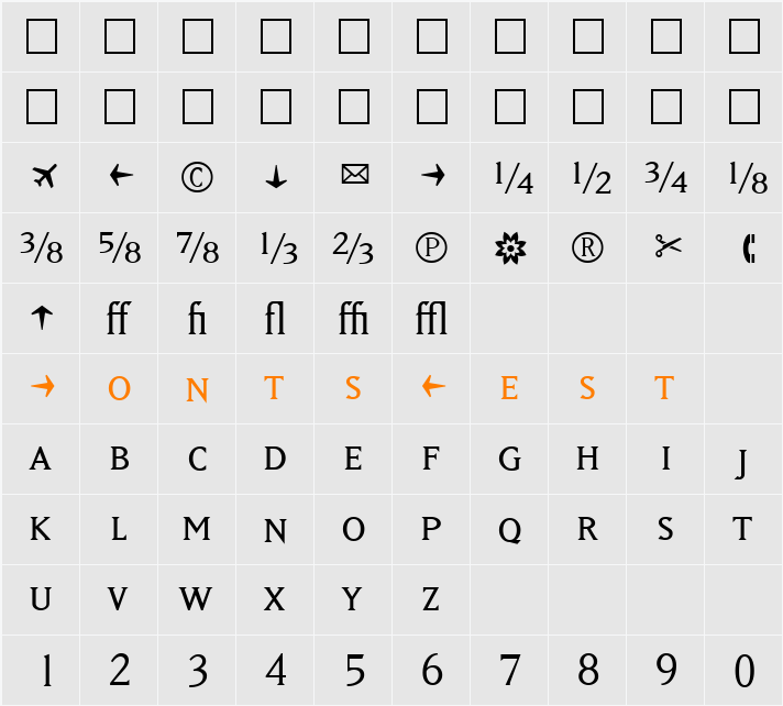 MatrixBookFractions Character Map