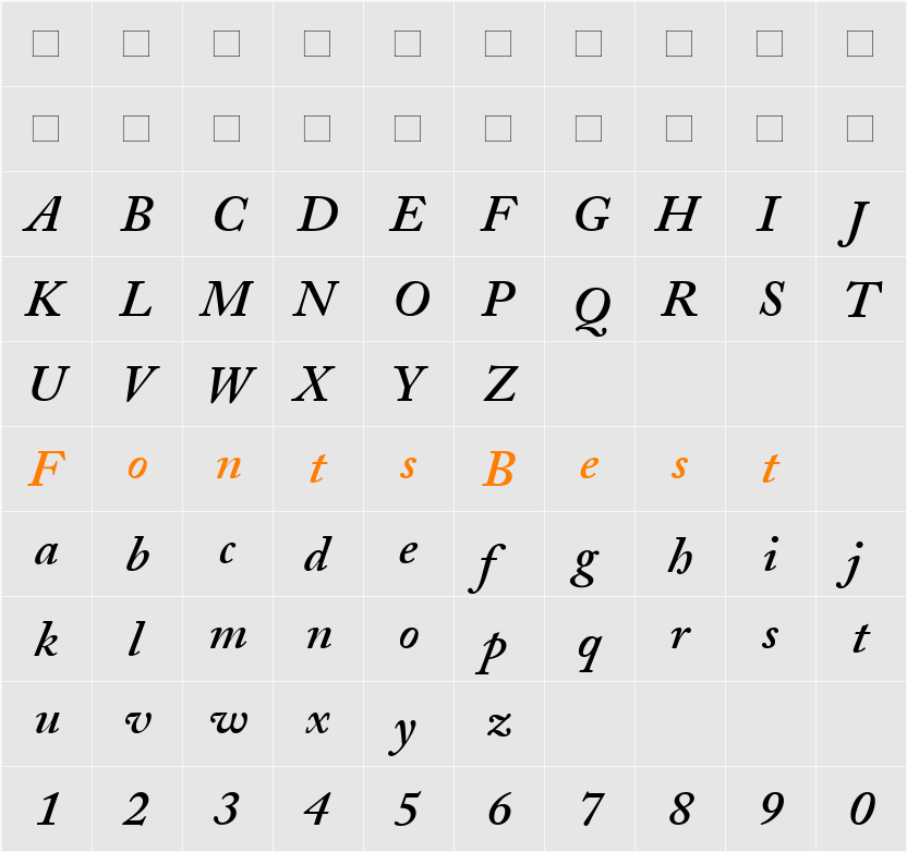 AdobeCaslon-SemiBold Character Map