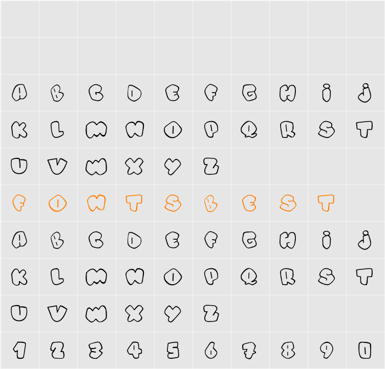 Alpha street Character Map