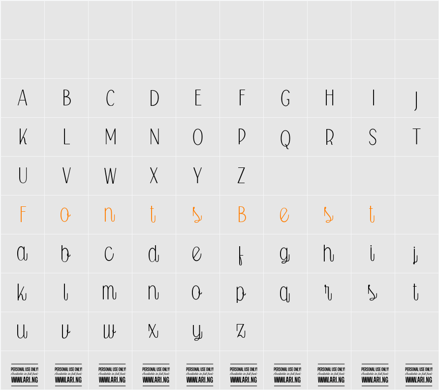 Falkin Script Upright PERSONAL Character Map