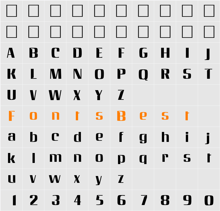 Inverserif Character Map