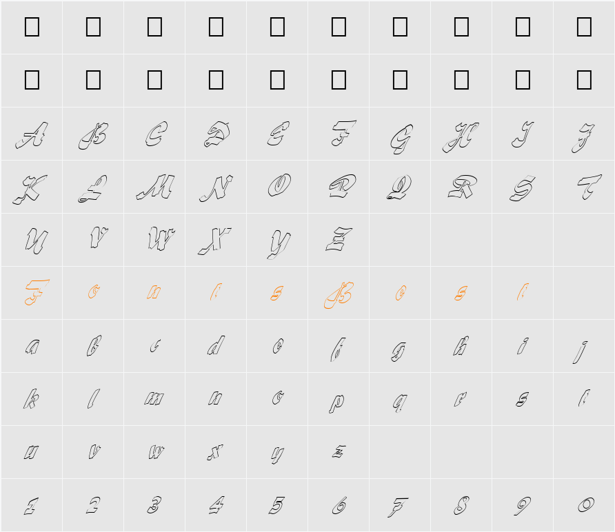 FZ UNIQUE 33 HOLLOW ITALIC Character Map