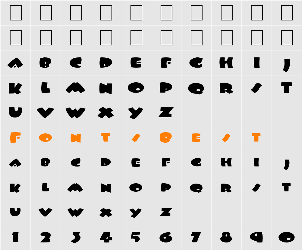 FZ JAZZY 9 EX Character Map