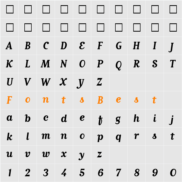 MatrixScriptBoldLining Character Map