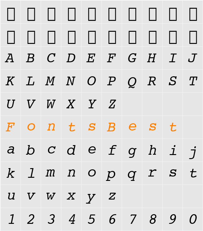 Courier SWA Character Map