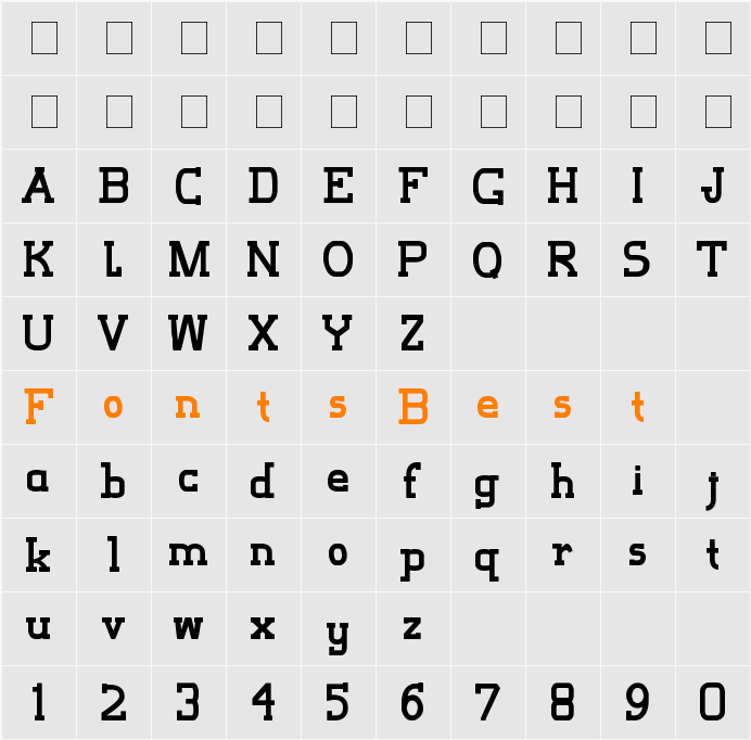 Cash Font Character Map