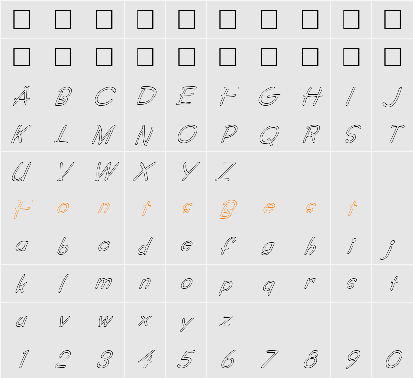 FZ JAZZY 34 HOLLOW ITALIC Character Map