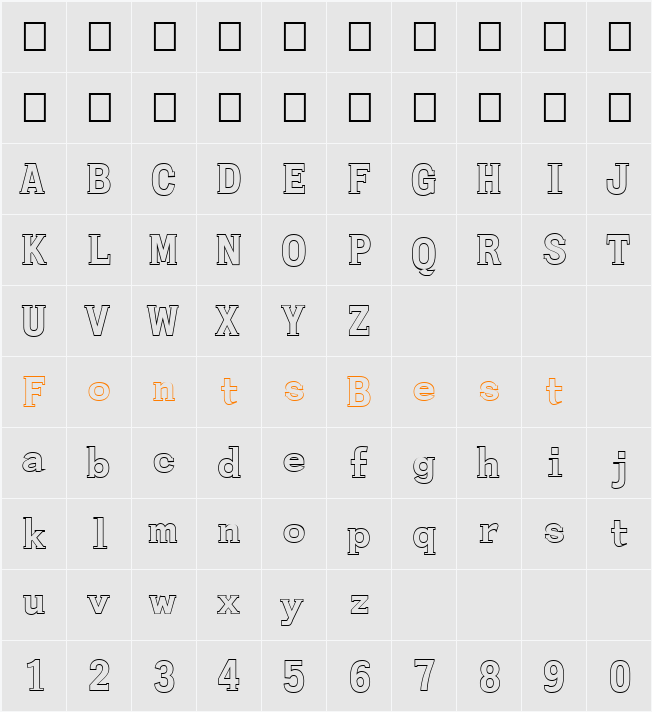 FZ ROMAN 27 HOLLOW Character Map