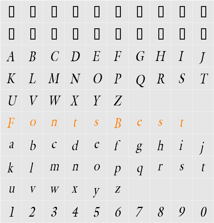 Coverdale-Condensed Character Map