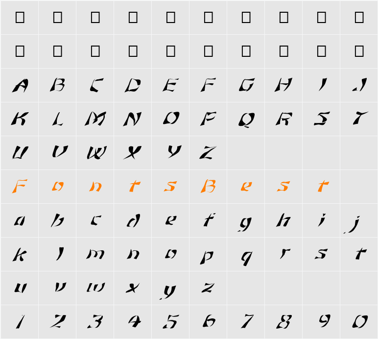 FZ WARPED 12 ITALIC Character Map