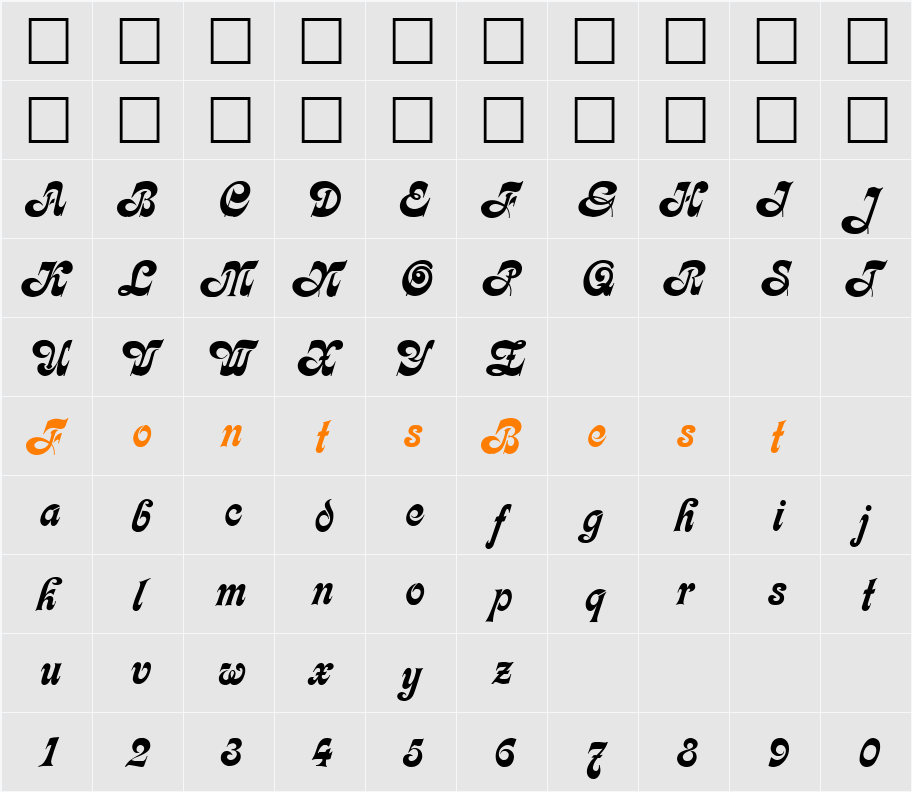 Calligraphia DB Character Map