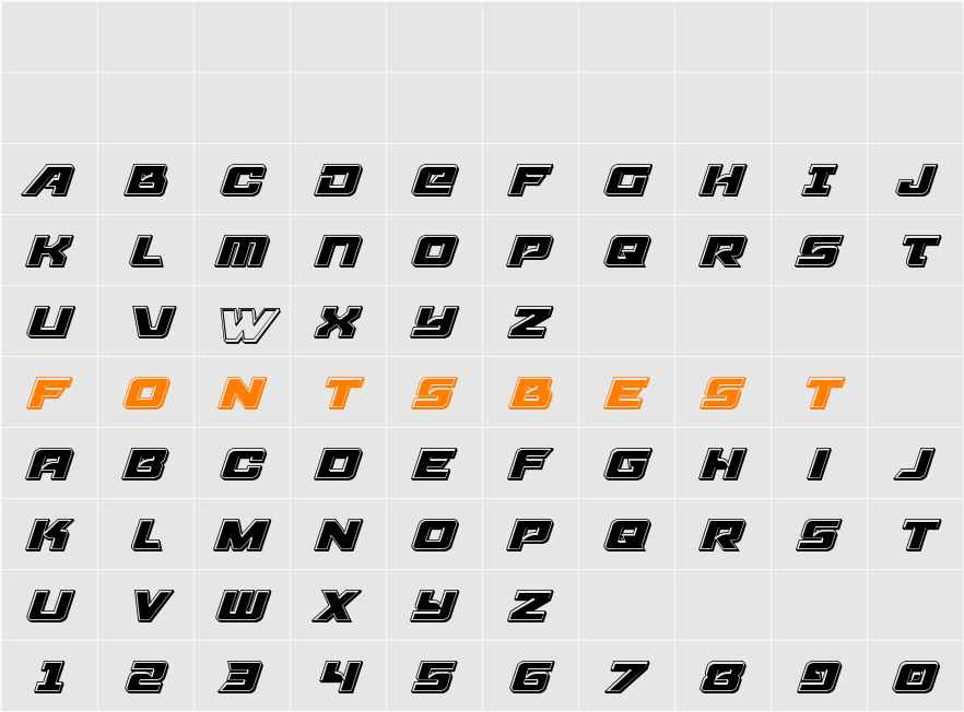 Aircruiser Bevel Italic Character Map