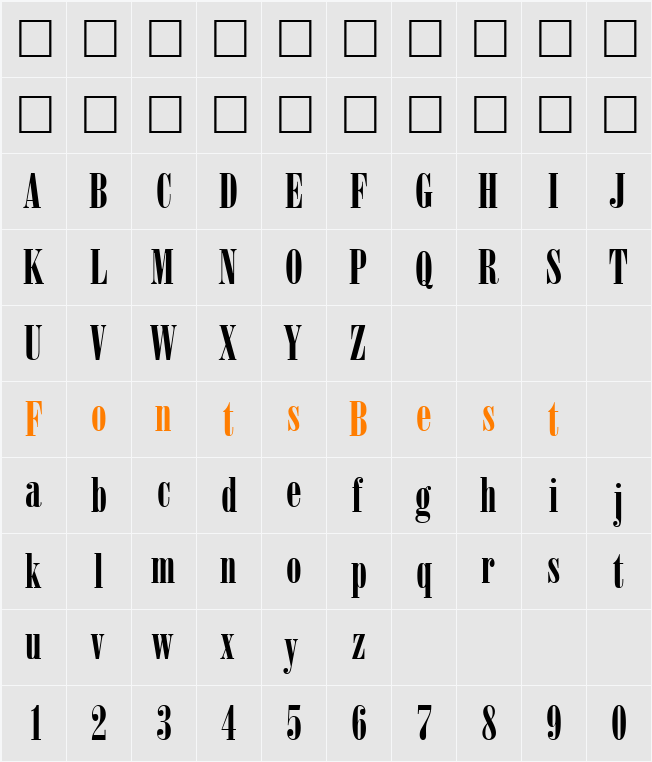 Capelli Ultra Condensed Character Map