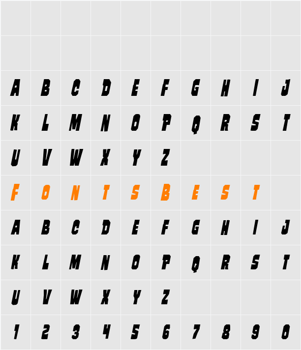 Mindless Brute Condensed Italic Character Map