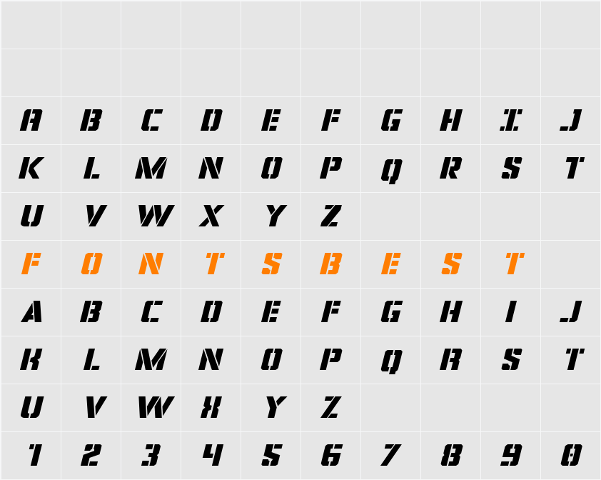 Covert Ops Expanded Italic Character Map