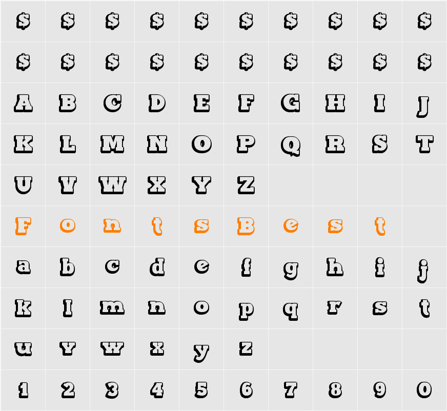 Maxxi Serif Outline Character Map