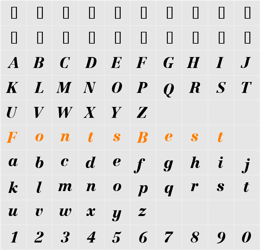 CenturyRepriseBlackSSi Character Map