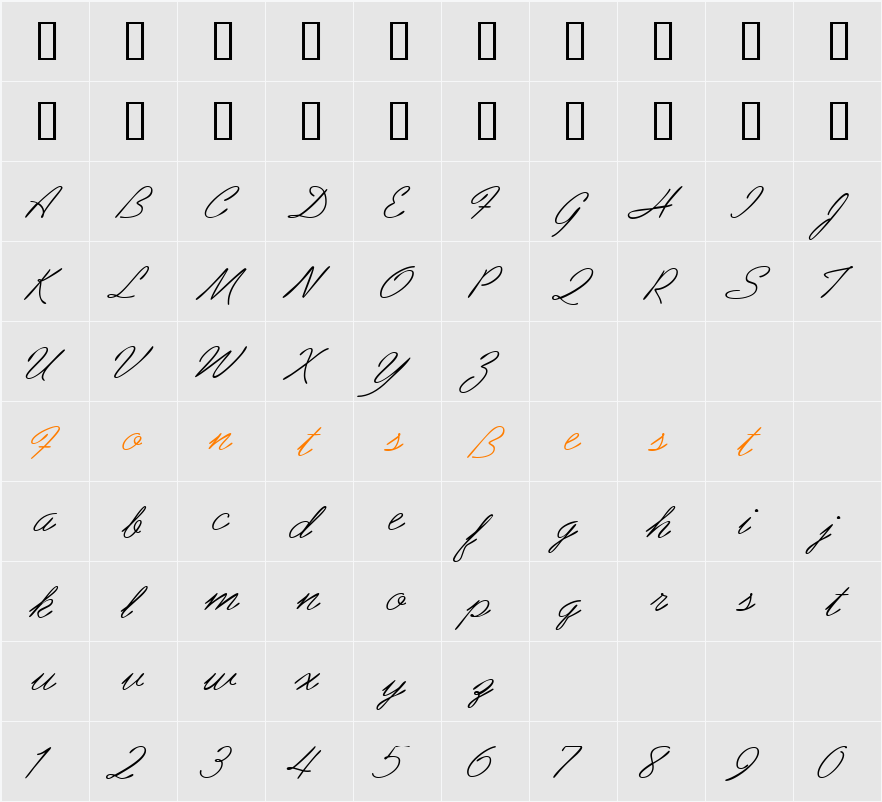 AbrazoScriptSSK Character Map