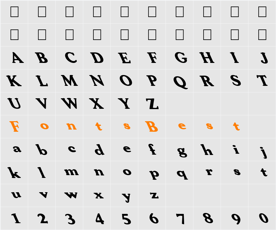 FZ ROMAN 30 LEFTY Character Map