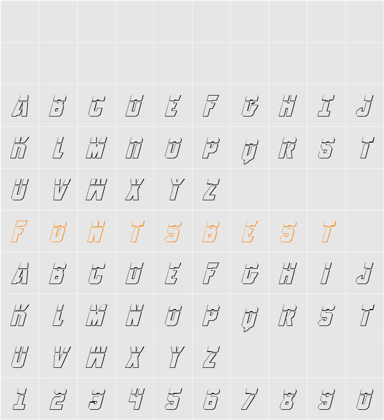 Anitlles Laser 3D Italic Character Map