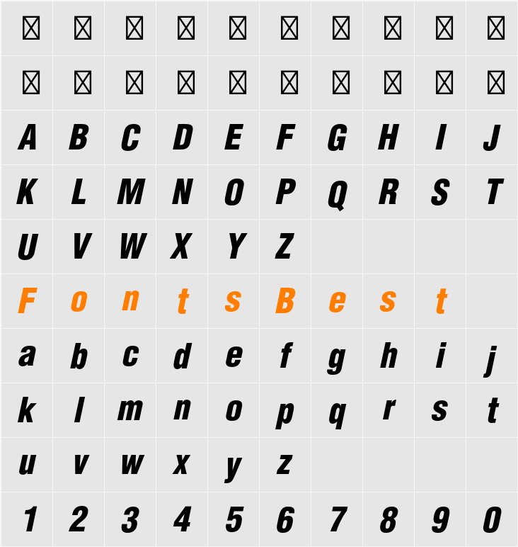 Helvetica LT Std Cond Blk Character Map