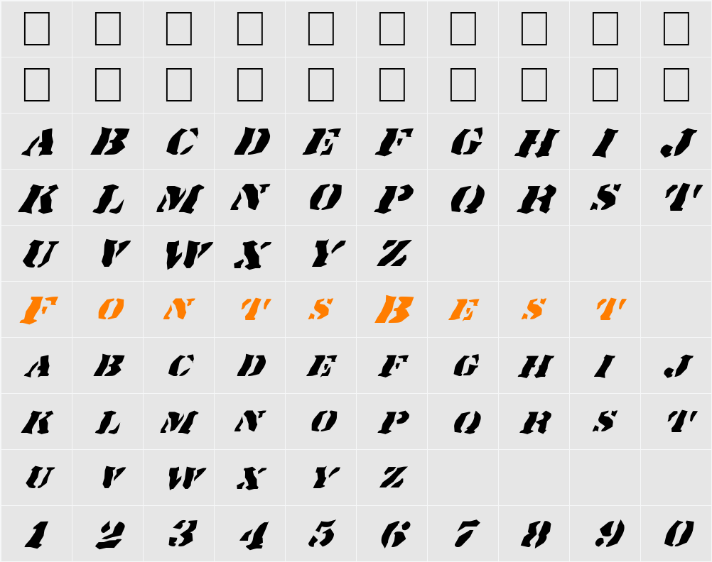 FZ WACKY 17 ITALIC Character Map