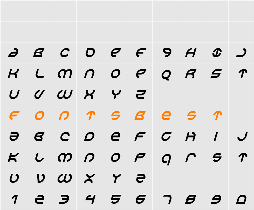 Aetherfox Condensed Italic Character Map