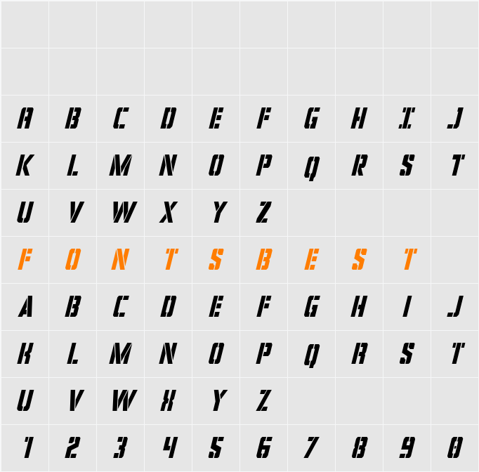 Covert Ops Condensed Italic Character Map