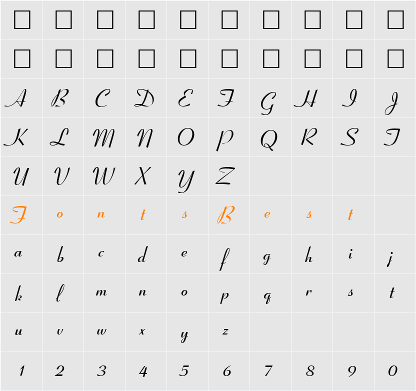 Coronation Script Character Map