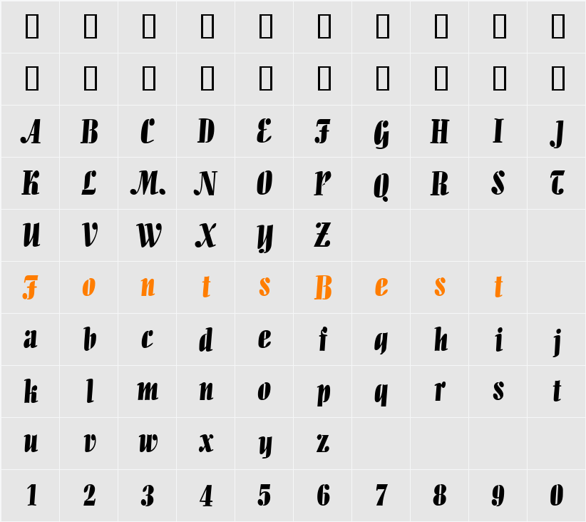 AllegrettoDB Character Map