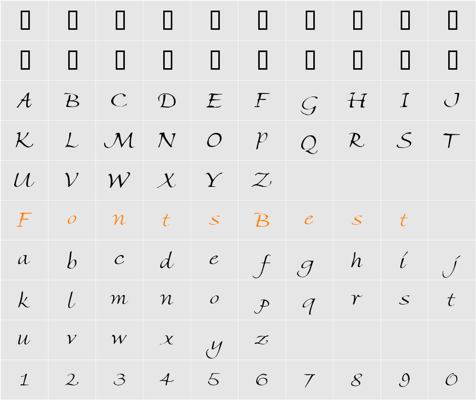 Cursive Character Map