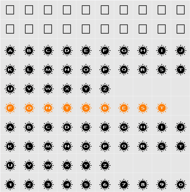 AlphaShapes sunshine 2 Character Map