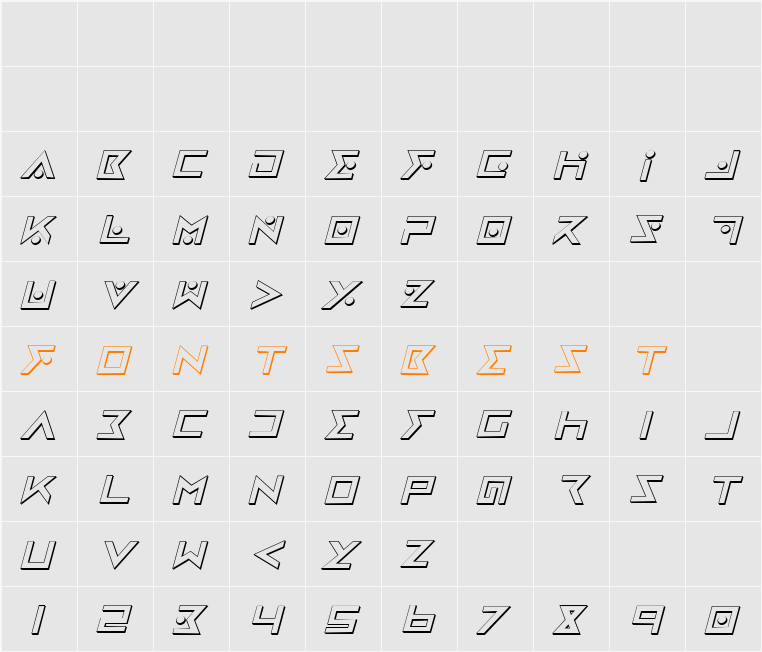 Iron Cobra 3D Italic Character Map