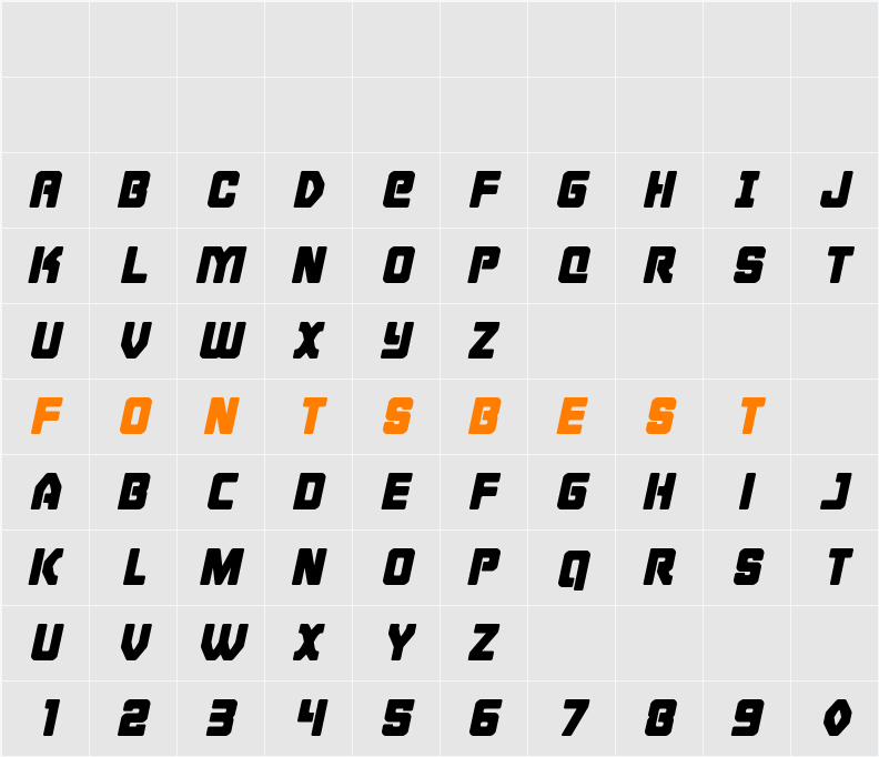 Cyborg Rooster Italic Character Map