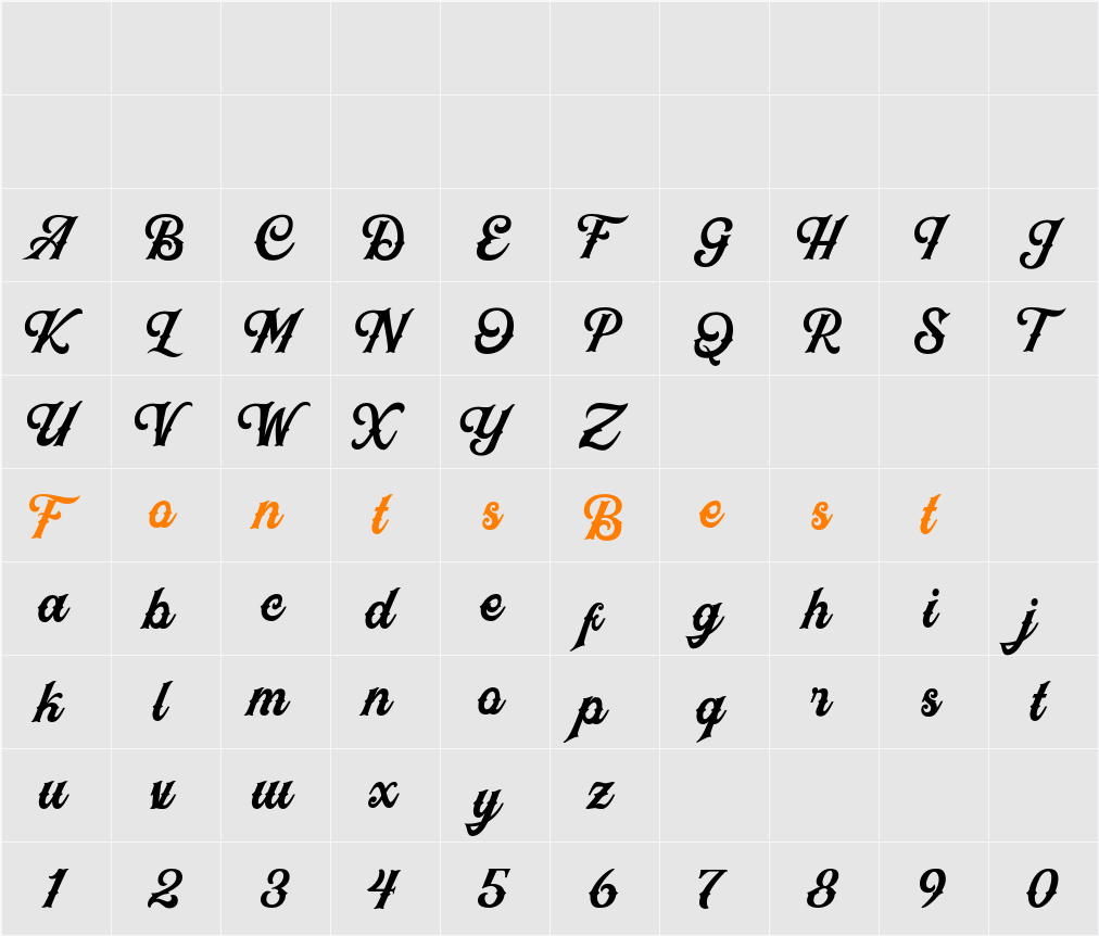 Black Jack Script Character Map