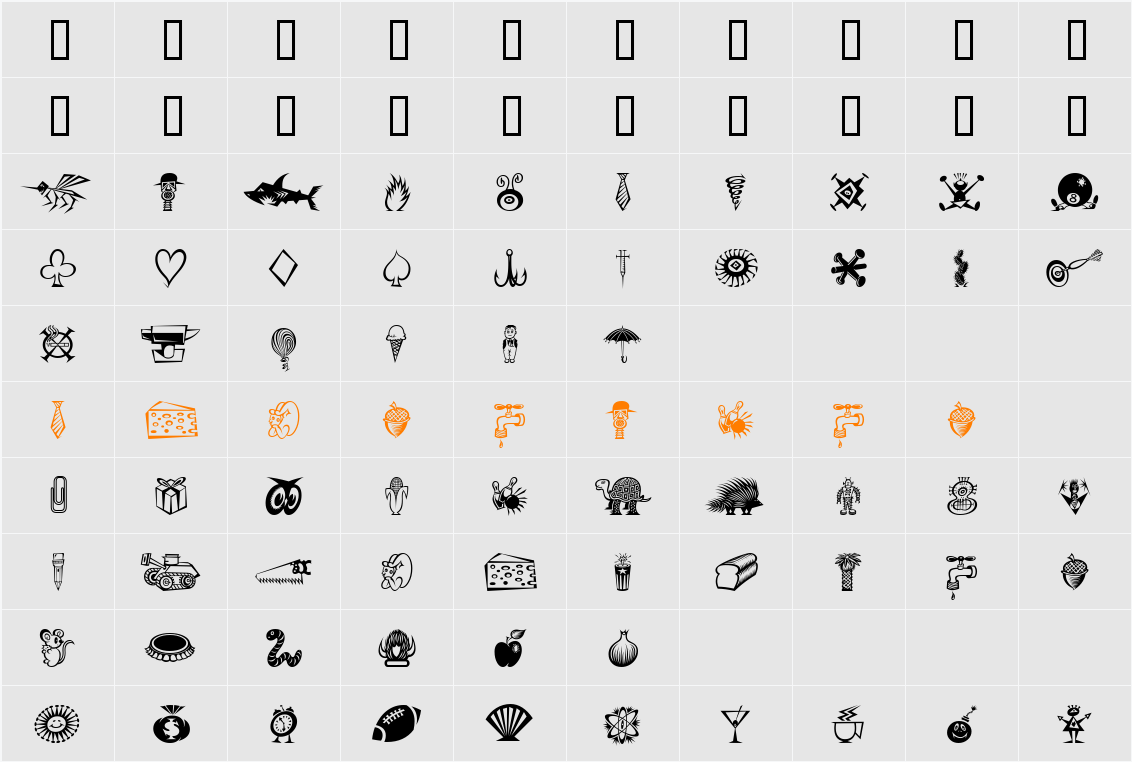 DF Daves Raves One ITC Character Map