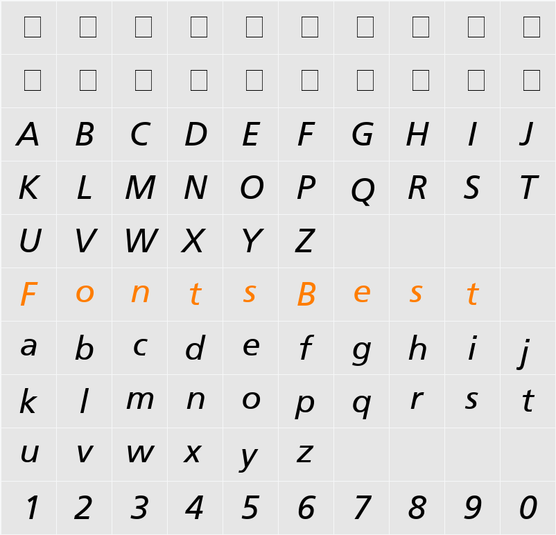 AG Foreigner-Italic Character Map