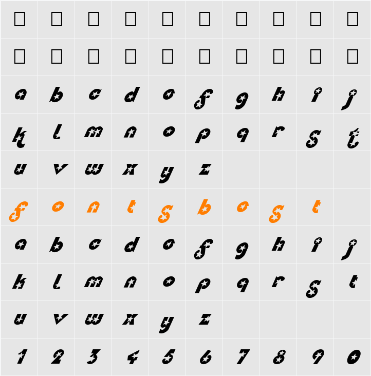 FZ UNIQUE 34 ITALIC Character Map