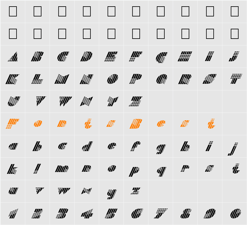 FZ UNIQUE 11 STRIPED ITALIC Character Map