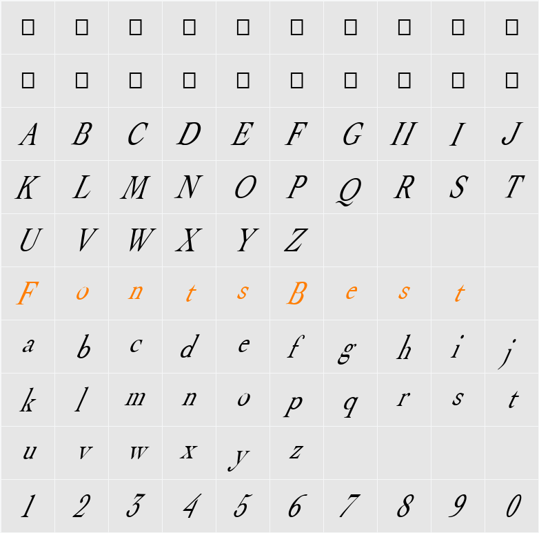 FZ ROMAN 15 ITALIC Character Map