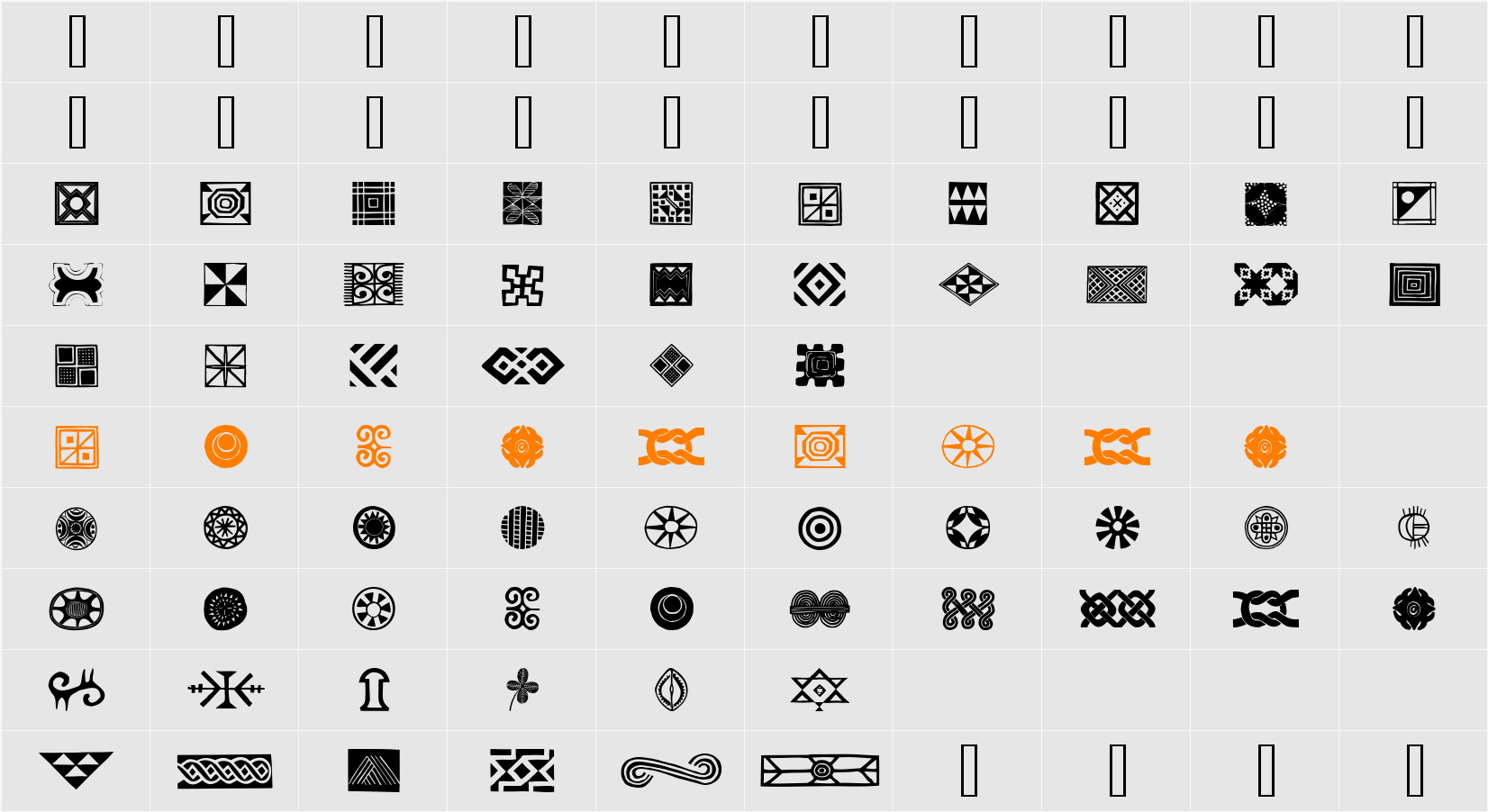 African Ornaments One Character Map