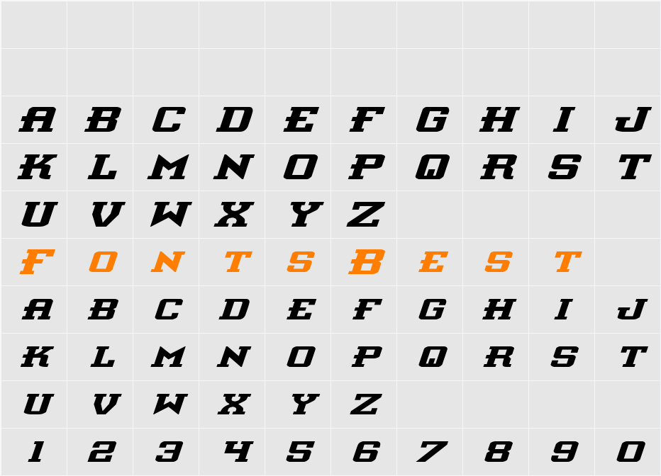 Interceptor Expanded Italic Character Map