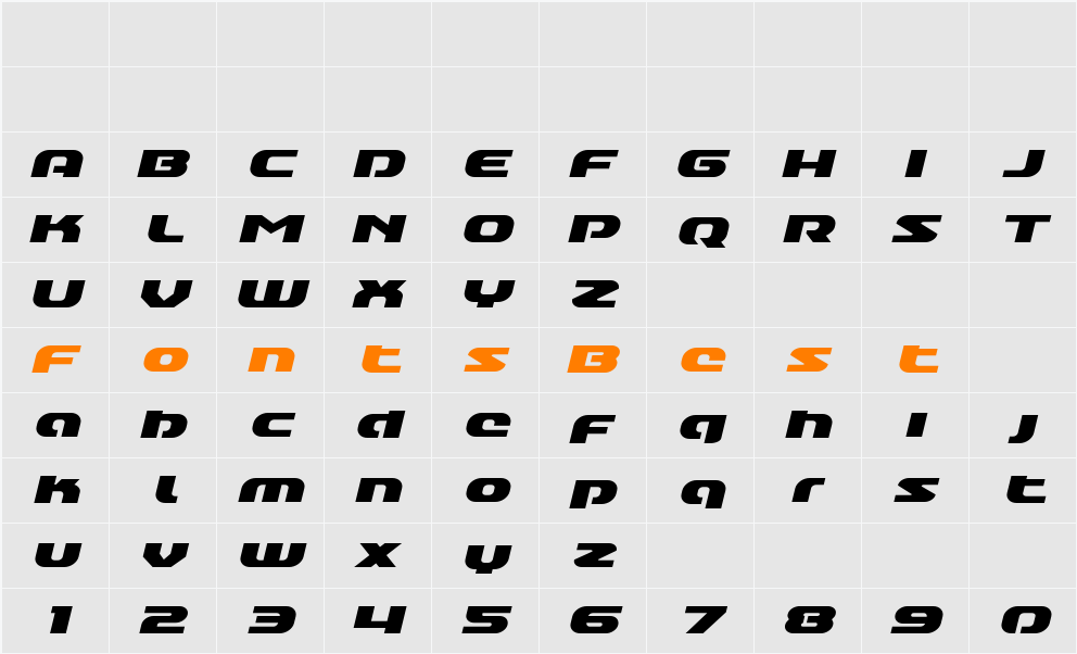 Annapolis Lower Case Expanded Italic Character Map