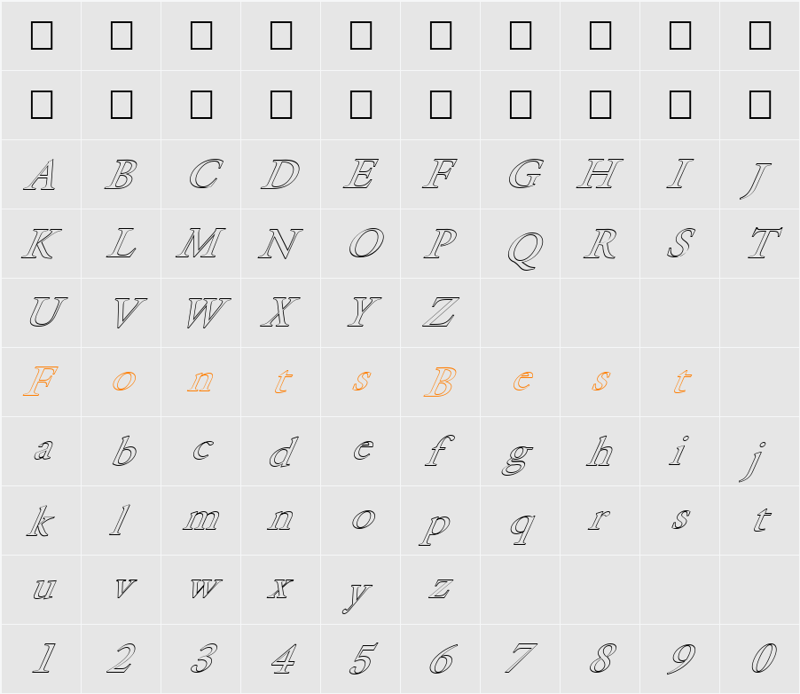 FZ ROMAN 25 HOLLOW ITALIC Character Map