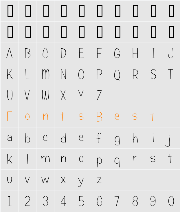 Candy Square BTN Lt Character Map