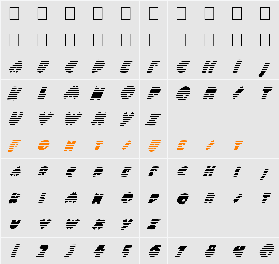 FZ JAZZY 9 STRIPED ITALIC Character Map